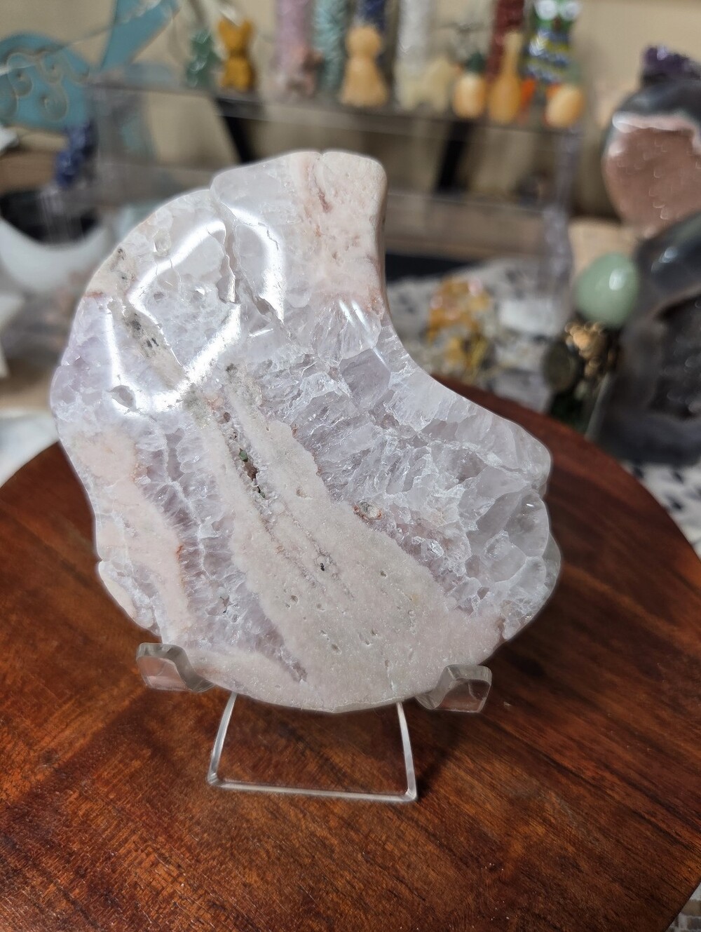 Pink Flower agate Moon 4 X 3 In (Self Love )